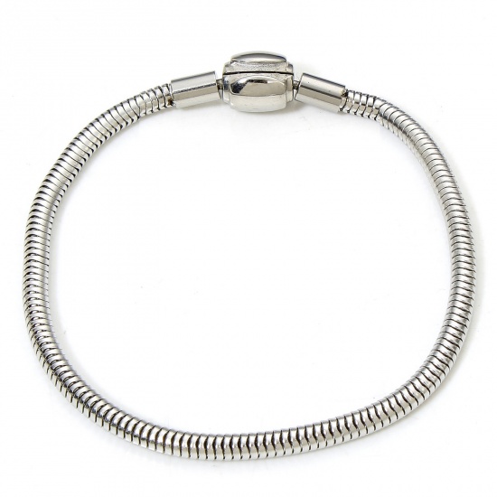 Immagine di 1 Piece 304 Stainless Steel European Style Snake Chain Bracelets Silver Tone With Snap Clasp 18cm(7 1/8") long