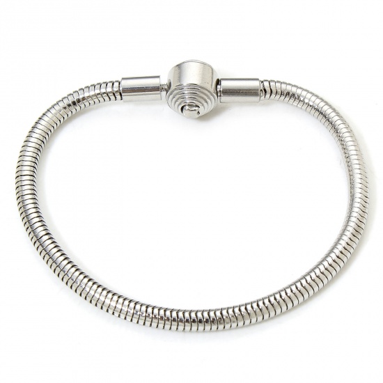 Picture of 1 Piece 304 Stainless Steel European Style Snake Chain Bracelets Silver Tone With Snap Clasp 16cm(6 2/8") long