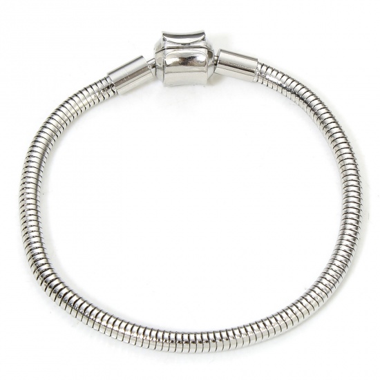 Imagen de 1 Piece 304 Stainless Steel European Style Snake Chain Bracelets Silver Tone With Snap Clasp 16cm(6 2/8") long
