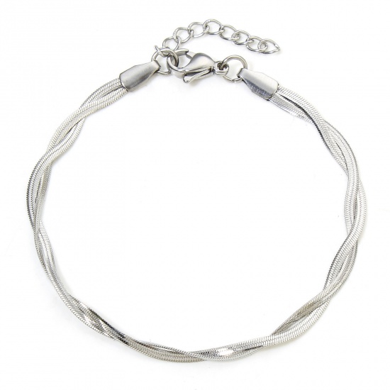 Immagine di 1 Piece 304 Stainless Steel Handmade Link Chain Bracelets Silver Tone Woven 17.5cm(6 7/8") long
