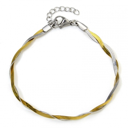 Bild von 1 Strang Vakuumbeschichtung 304 Edelstahl Handgefertigte Gliederkette Armband Strickt 17.5cm lang