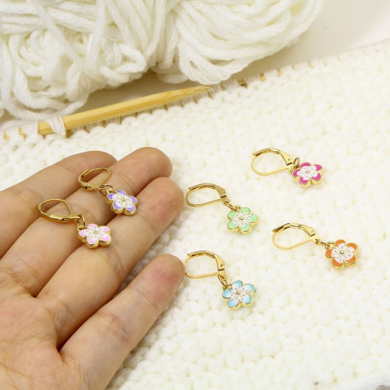 Immagine di 1 Set ( 6 PCs/Set) Zinc Based Alloy & Iron Based Alloy Knitting Stitch Markers Earring Bag Charm Pendant Sakura Flower Gold Plated Multicolor Enamel 3cm