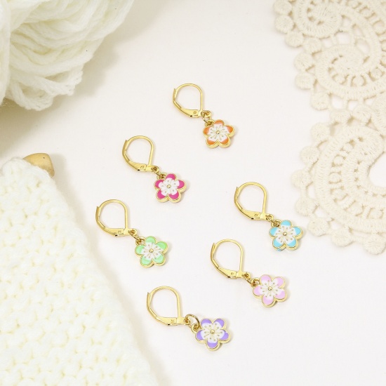 Image de 1 Set ( 6 PCs/Set) Zinc Based Alloy & Iron Based Alloy Knitting Stitch Markers Earring Bag Charm Pendant Sakura Flower Gold Plated Multicolor Enamel 3cm