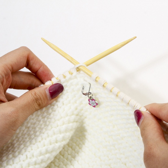 Bild von 1 Set ( 6 PCs/Set) Zinc Based Alloy & Iron Based Alloy Knitting Stitch Markers Earring Bag Charm Pendant Sakura Flower Silver Tone Multicolor Enamel 3cm