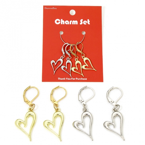 Immagine di 1 Set ( 4 PCs/Set) Zinc Based Alloy & Iron Based Alloy Knitting Stitch Markers Earring Bag Charm Pendant Heart Gold Plated & Silver Tone Hollow 4.2cm