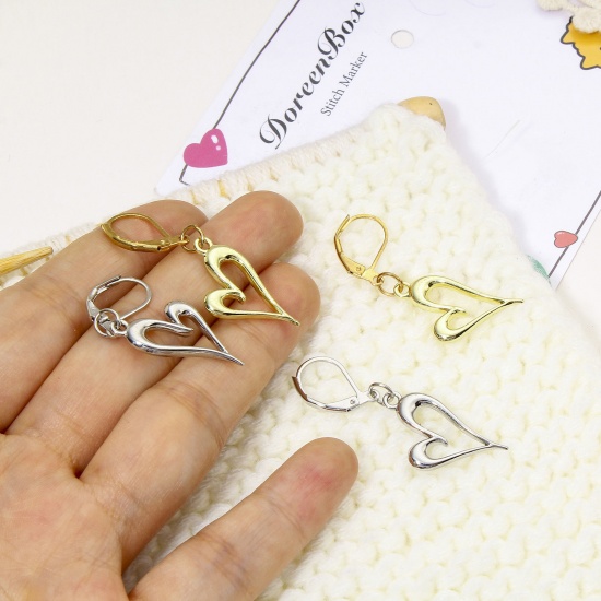 Picture of 1 Set ( 4 PCs/Set) Zinc Based Alloy & Iron Based Alloy Knitting Stitch Markers Earring Bag Charm Pendant Heart Gold Plated & Silver Tone Hollow 4.2cm