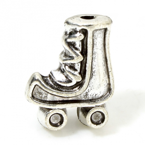 30 PCs Zinc Based Alloy Clothes Spacer Beads For DIY Charm Jewelry Making Antique Silver Color Ice Skates 3D About 13.5mm x 10.5mm, Hole: Approx 1.6mm の画像