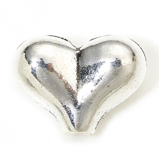 Picture of 30 PCs Zinc Based Alloy Valentine's Day Spacer Beads For DIY Charm Jewelry Making Antique Silver Color Heart About 11mm x 8mm, Hole: Approx 1.2mm