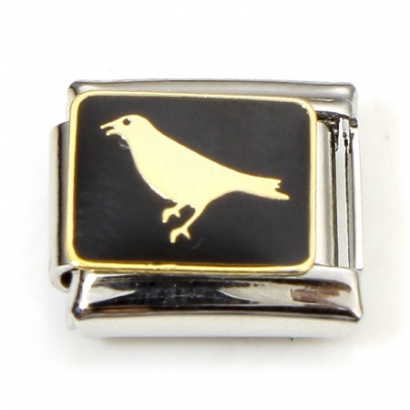 Picture of 1 Piece 304 Stainless Steel Halloween Italian Charm Links For DIY Bracelet Jewelry Making Silver Tone Black Bird Enamel 10mm x 9mm
