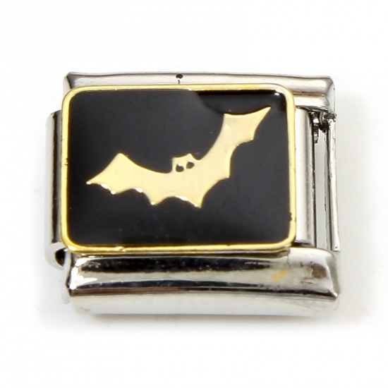 Immagine di 1 Piece 304 Stainless Steel Halloween Italian Charm Links For DIY Bracelet Jewelry Making Silver Tone Black Halloween Bat Enamel 10mm x 9mm