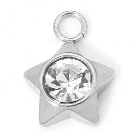 Immagine di 2 PCs Eco-friendly 304 Stainless Steel Geometric Charms Silver Tone Pentagram Star Clear Rhinestone 10mm x 7.5mm