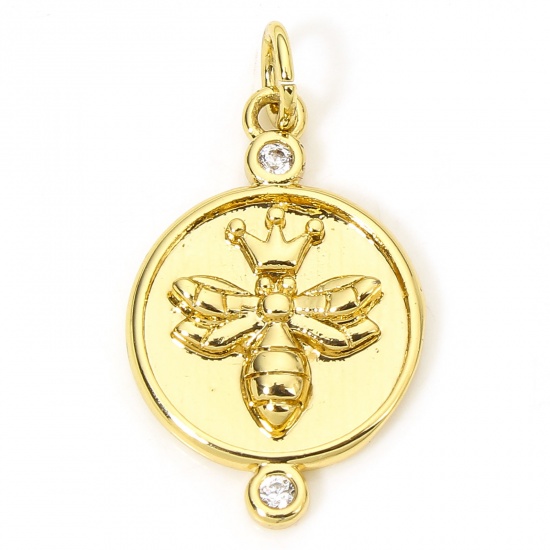 Immagine di 1 Piece Eco-friendly Brass Insect Charms 18K Real Gold Plated Bee Animal Clear Cubic Zirconia 25mm x 14mm