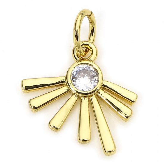 Immagine di 1 Piece Eco-friendly Brass Galaxy Charms 18K Real Gold Plated Sun Rays Clear Cubic Zirconia 15mm x 12.5mm