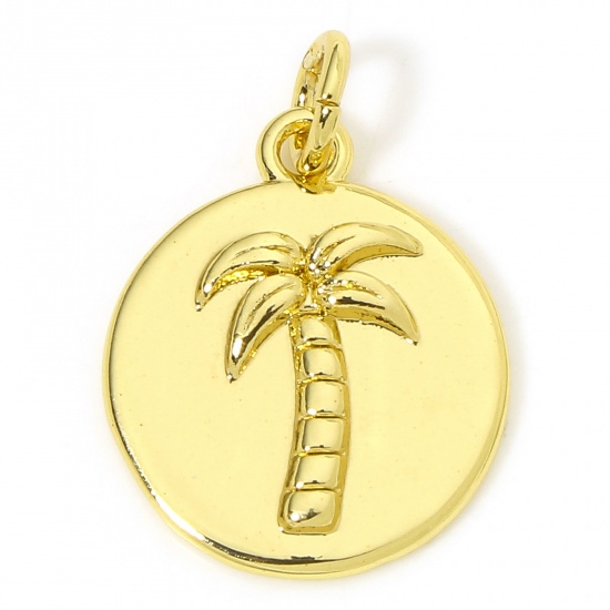 Immagine di 1 Piece Eco-friendly Brass Charms 18K Real Gold Plated Round Coconut Palm Tree 20mm x 14mm