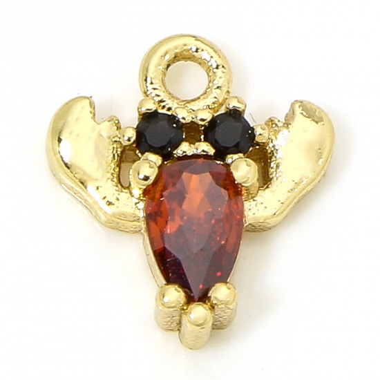 Immagine di 1 Piece Eco-friendly Brass Ocean Jewelry Charms 18K Real Gold Plated Lobster Wine Red Rhinestone 10mm x 9mm