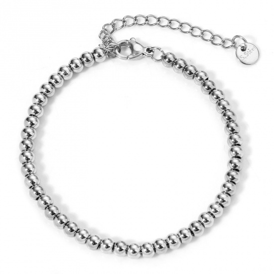 Immagine di 1 Piece 304 Stainless Steel Beaded Chain Bracelets Silver Tone With Lobster Claw Clasp And Extender Chain 16cm(6 2/8") long