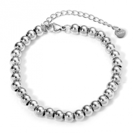 Immagine di 1 Piece 304 Stainless Steel Beaded Chain Bracelets Silver Tone With Lobster Claw Clasp And Extender Chain 17cm(6 6/8") long