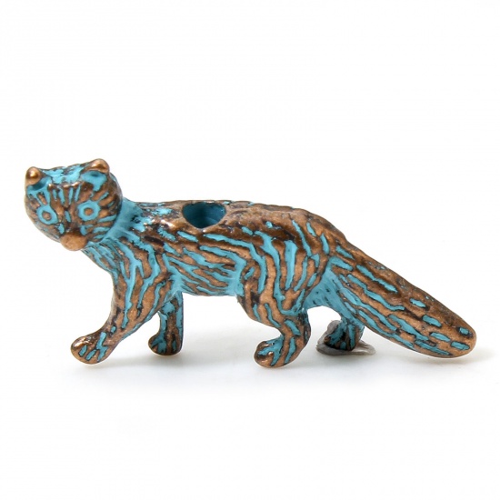 Immagine di 20 PCs Zinc Based Alloy Patina Spacer Beads For DIY Charm Jewelry Making Antique Copper Blue Fox Animal About 21mm x 13mm, Hole: Approx 1.4mm