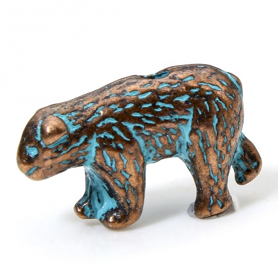 Picture of 20 PCs Zinc Based Alloy Patina Spacer Beads For DIY Charm Jewelry Making Antique Copper Blue Bear Animal About 16mm x 9mm, Hole: Approx 1.4mm