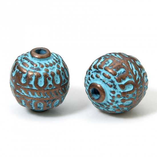 Immagine di 20 PCs Zinc Based Alloy Patina Spacer Beads For DIY Charm Jewelry Making Antique Copper Blue Lantern About 11mm x 10mm, Hole: Approx 1.4mm