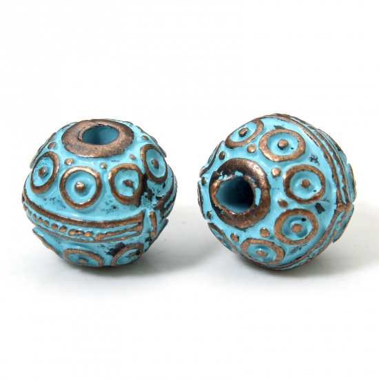 Immagine di 20 PCs Zinc Based Alloy Patina Spacer Beads For DIY Charm Jewelry Making Antique Copper Blue Lantern About 11mm x 10mm, Hole: Approx 2.2mm