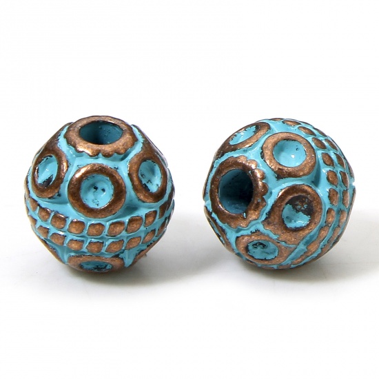 Изображение 20 PCs Zinc Based Alloy Patina Spacer Beads For DIY Charm Jewelry Making Antique Copper Blue Lantern About 8mm x 8mm, Hole: Approx 2mm
