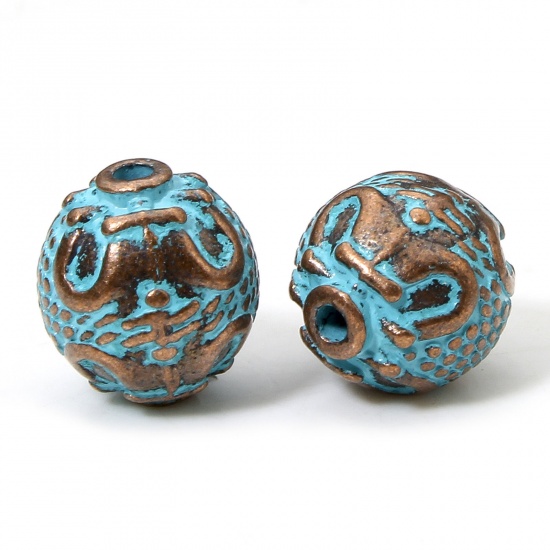 Immagine di 20 PCs Zinc Based Alloy Patina Spacer Beads For DIY Charm Jewelry Making Antique Copper Blue Oval About 11.5mm x 10mm, Hole: Approx 1.6mm