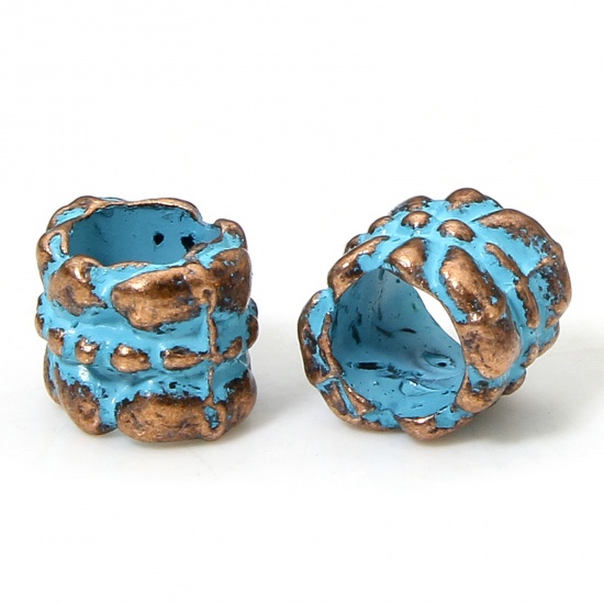 Immagine di 20 PCs Zinc Based Alloy Patina Spacer Beads For DIY Charm Jewelry Making Antique Copper Blue Cylinder About 7.5mm x 6mm, Hole: Approx 4.6mm