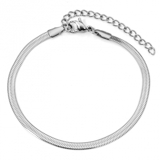 Picture of 1 Piece 304 Stainless Steel Snake Chain Bracelets Silver Tone 17cm(6 6/8") long