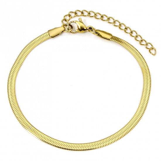 Picture of 1 Piece 304 Stainless Steel 3mm Snake Chain Bracelets Gold Plated 17cm(6 6/8") long