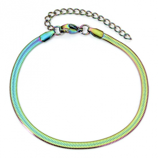 Picture of 1 Piece 304 Stainless Steel Snake Chain Bracelets Rainbow Color Plated 17cm(6 6/8") long