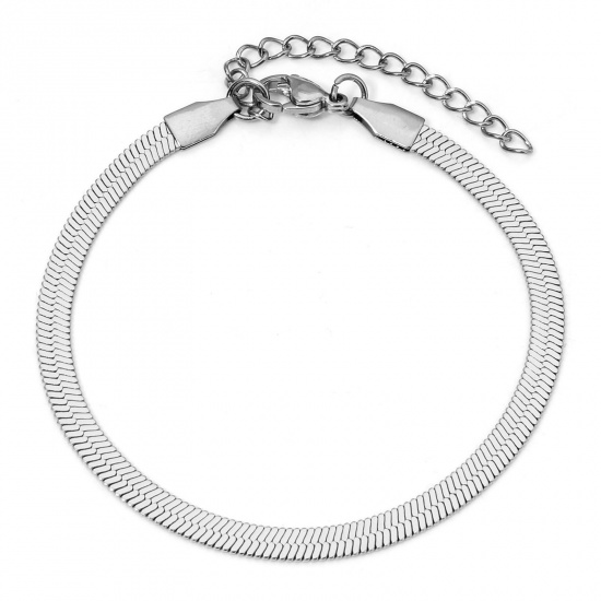 Picture of 1 Piece 304 Stainless Steel Snake Chain Bracelets Silver Tone 17cm(6 6/8") long