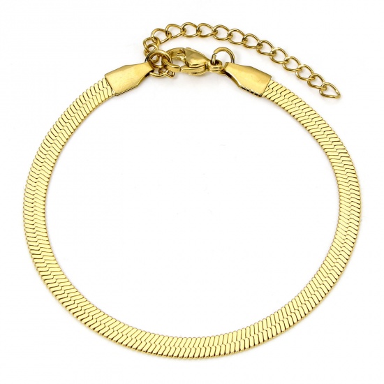 Picture of 1 Piece 304 Stainless Steel 4mm Snake Chain Bracelets Gold Plated 17cm(6 6/8") long