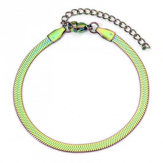 Picture of 1 Piece 304 Stainless Steel Snake Chain Bracelets Rainbow Color Plated 17cm(6 6/8") long