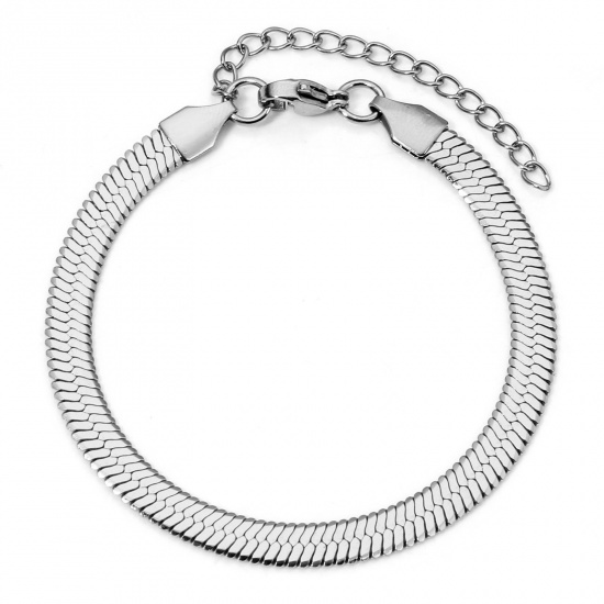 Picture of 1 Piece 304 Stainless Steel Snake Chain Bracelets Silver Tone 17cm(6 6/8") long