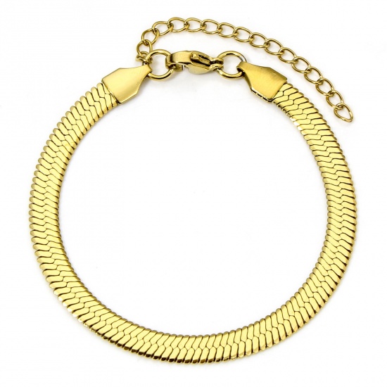 Picture of 1 Piece 304 Stainless Steel Snake Chain Bracelets Gold Plated 17cm(6 6/8") long