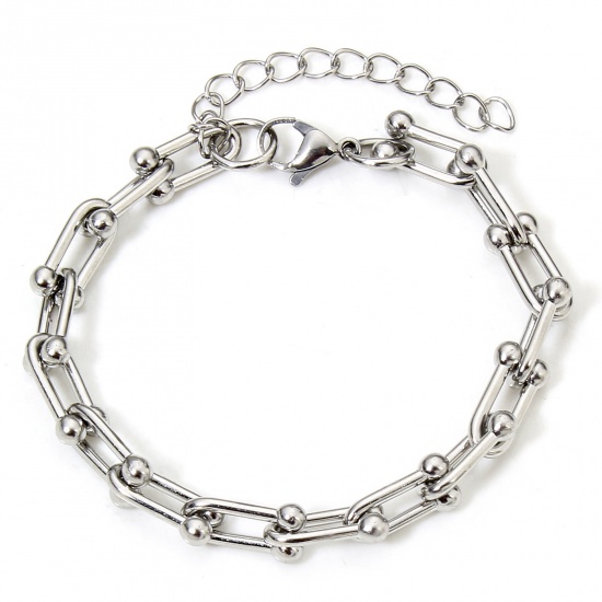 Immagine di 1 Piece 304 Stainless Steel Handmade Link Chain Bracelets Silver Tone With Lobster Claw Clasp And Extender Chain 17cm(6 6/8") long