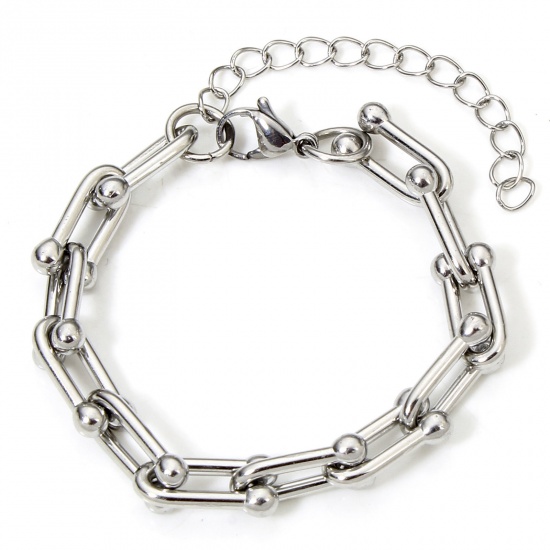 Immagine di 1 Piece 304 Stainless Steel Handmade Link Chain Bracelets Silver Tone With Lobster Claw Clasp And Extender Chain 17cm(6 6/8") long