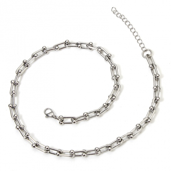 Immagine di 1 Piece 304 Stainless Steel Handmade Link Chain Necklace For DIY Jewelry Making Silver Tone 40cm(15 6/8") long, Chain Size: 7mm