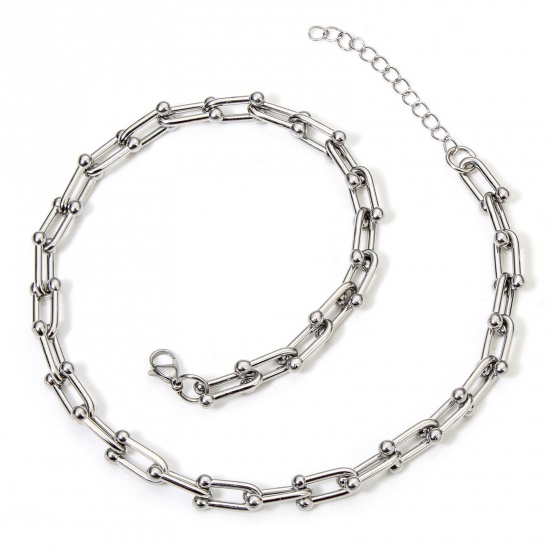 Immagine di 1 Piece 304 Stainless Steel Handmade Link Chain Necklace For DIY Jewelry Making Silver Tone 40cm(15 6/8") long, Chain Size: 8mm