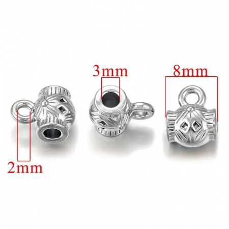 Picture of 304 Stainless Steel Bail Beads With Loop For DIY Jewelry Making Findings