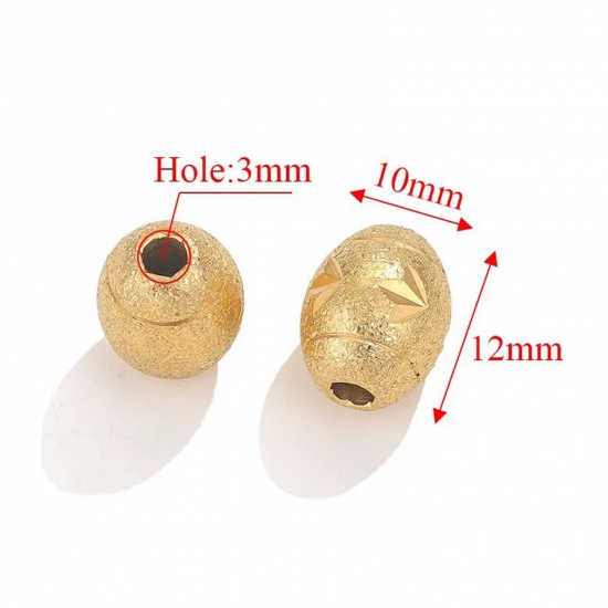Picture of 2 PCs Vacuum Plating 304 Stainless Steel Beads For DIY Charm Jewelry Making Barrel 18K Gold Plated Carved Pattern Sparkledust 12mm x 10mm, Hole: Approx 2.8mm