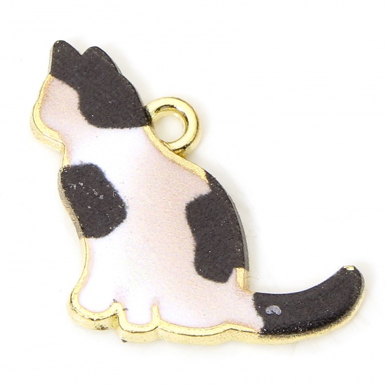 Picture of 10 PCs Zinc Based Alloy Charms Gold Plated Multicolor Cat Animal Enamel 19mm x 17mm