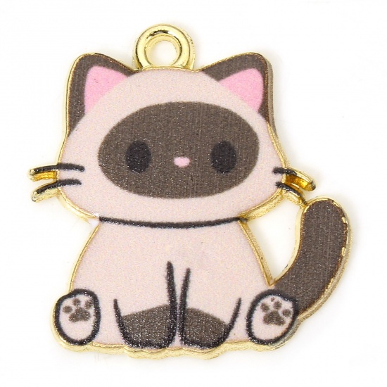 Immagine di 10 PCs Zinc Based Alloy Charms Gold Plated Coffee Cat Animal Enamel 24mm x 23mm