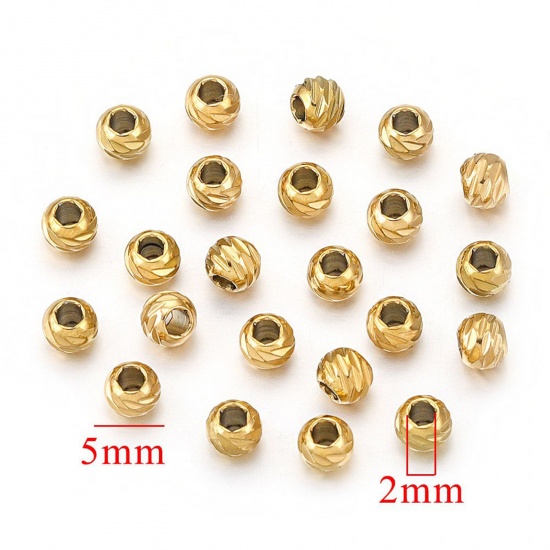 Immagine di 5 Pz Ecologico 304 Acciaio Inossidabile Perline per la Creazione di Gioielli con Ciondoli Fai-da-te Tondo Placcato Oro 18K Intagliato 5mm x 2mm, Buco: Circa 2mm