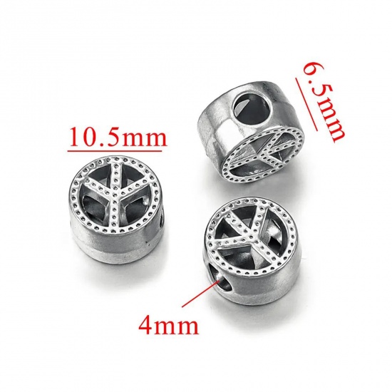 Immagine di 1 Piece Eco-friendly 304 Stainless Steel Casting Beads For DIY Charm Jewelry Making Round Silver Tone Airplane 10.5mm x 6.5mm, Hole: Approx 4mm