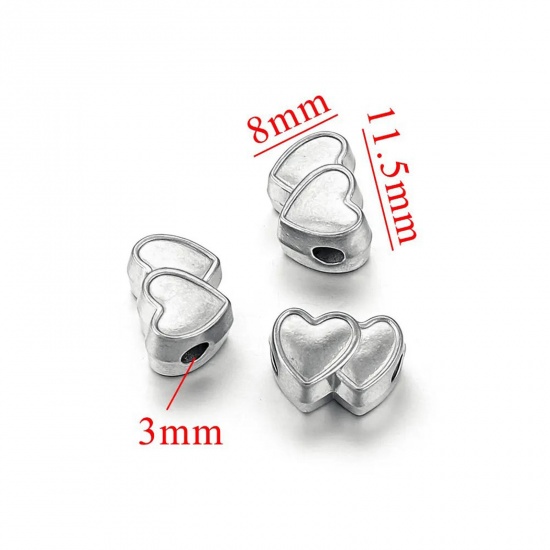 Immagine di 1 Piece Eco-friendly 304 Stainless Steel Casting Beads For DIY Charm Jewelry Making Heart Silver Tone 11.5mm x 8mm, Hole: Approx 3mm