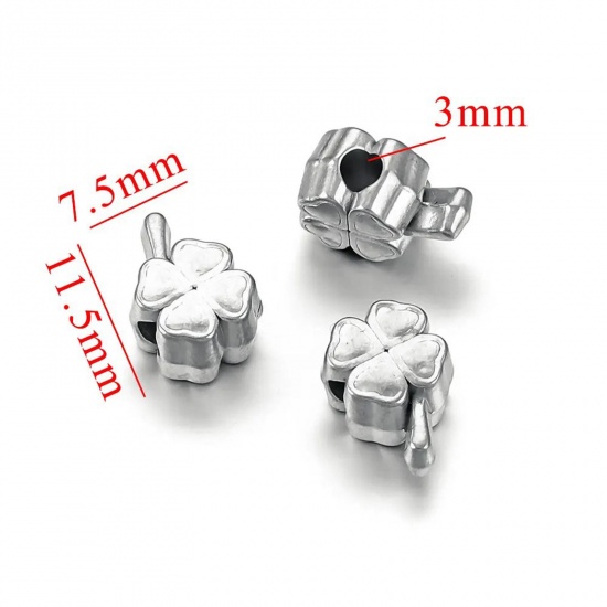 Immagine di 1 Piece Eco-friendly 304 Stainless Steel Casting Beads For DIY Charm Jewelry Making Leaf Clover Silver Tone 11.5mm x 7.5mm, Hole: Approx 3mm