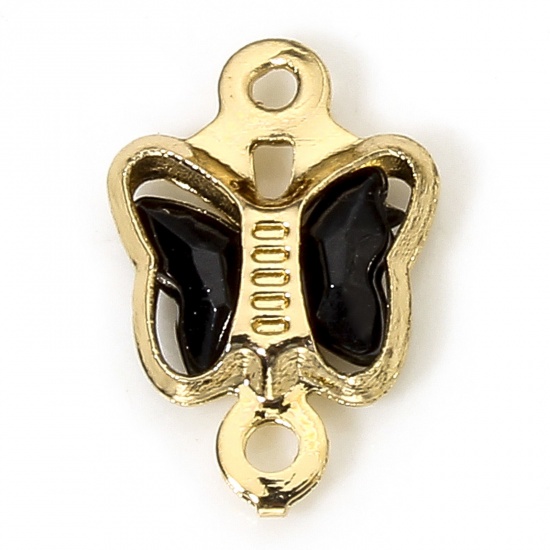 Immagine di 10 PCs Brass & Glass Insect Connectors Charms Pendants Gold Plated Black Butterfly Animal 11mm x 7mm