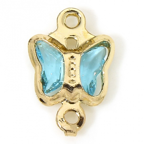 Immagine di 10 PCs Brass & Glass Insect Connectors Charms Pendants Gold Plated Light Blue Butterfly Animal 11mm x 7mm